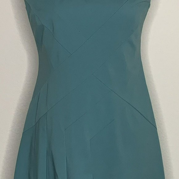 Lafayette 148 NY Women's Size 0 Blue Sleeveless Pleated Sheath Dress - Picture 3 of 16